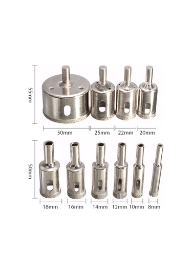 Kangvka 10 Parça Elmas Matkap Ucu Seti - 8-50mm Çaplı Cam, Seramik, Mermer Ve Tuğla Delici Aletler