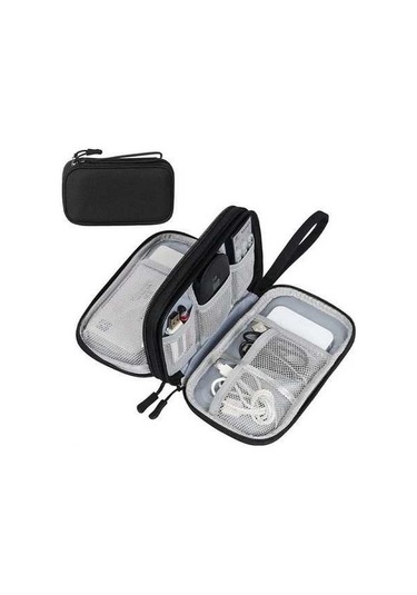 Fastbuy Siyah Dijital Aksesuar Depolama Çantası 21x12.5x6 Cm, Su Geçirmez 2 Bölmeli Taşınabilir Elektronik Organizatör