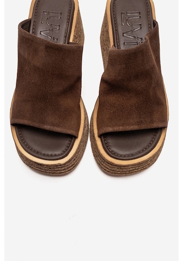 Luvishoes Marc Kahverengi Süet Hakiki Deri Dolgu Topuklu Kadın Terlik