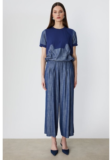 On Kadın Pileli Geniş Paça Pantolon 74120 Indigo