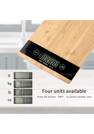 Hfambition Ahşap Bamboo Mutfak Terazi 5kg/1g, Lcd Ekran, Hassas Ağırlık Ölçer, G/lb Oz/kg Dönüştürücü, Soğuk/et/meyve Tartımı Diğer