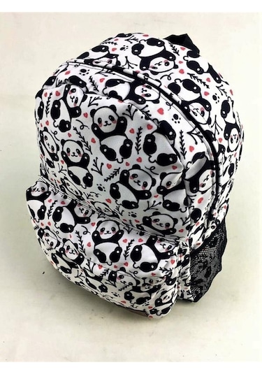 Luckybag Renkli Kalpli Panda Desenli Dayanıklı Spor Seyahat Yürüyüş Okul Genç Çocuk Sırt Çanta Beyaz