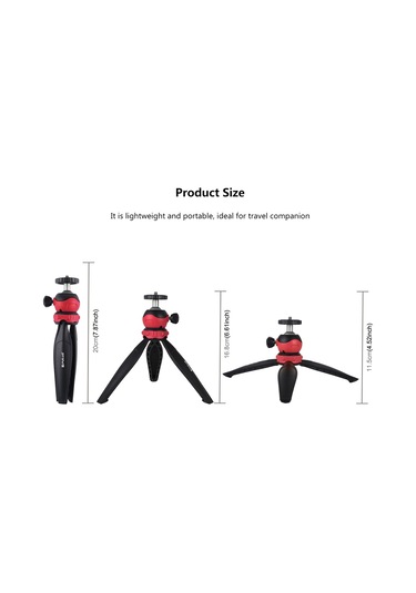 Sones Puluz 20cm Cep Plastik Tripod Montajı 360 Derece Küre Başlı Akıllı Telefonlar, Gopro, Dslr Kameralar İçin Kırmızı