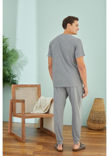Erkek Kısa Kol Gri Melanj Pijama Takım C1t6n49 001