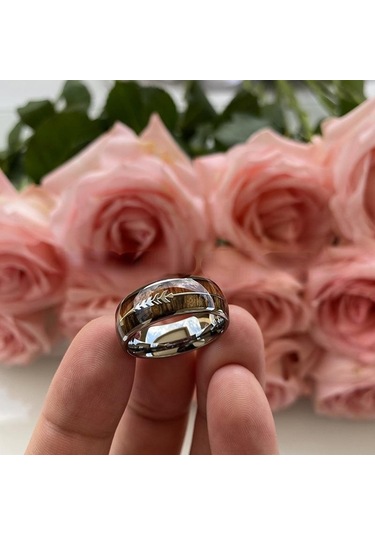 Siyah 8 Mm Erkekler Moda Yüzük Paslanmaz Çelik Ahşap Kakma Ok Yüzükler Düğün Band Yıldönümü Doğum Günü Hediyesi Takı