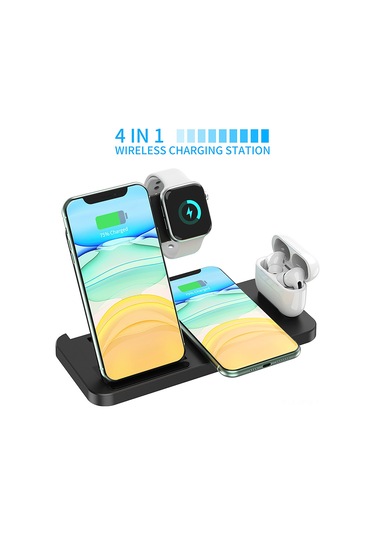Maiyame Siyah 4'lü Kollapsible Dikey Kablosuz Şarj Cihazı - 18w Hızlı Şarj, İphone, Kulaklık, Saat Uyumlu
