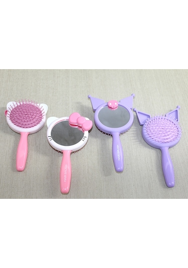 Büro Ev Ofis Kişisel Makyaj Bakımı İçin Hkitty Motif Aynalı Tarak Çok Renkli