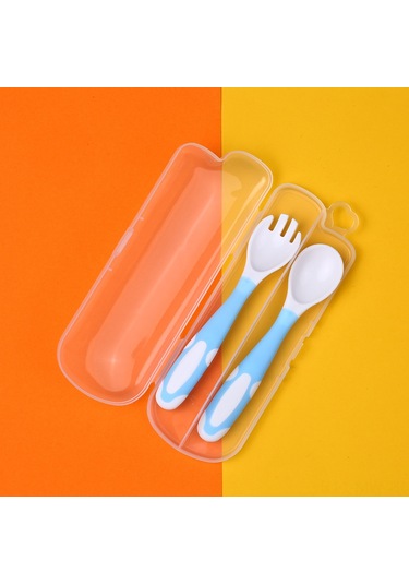 Moveevo Bebek Yeme Egzersizi Kaşığı Çatal Seti, Pp+tpe Malzeme, Saklama Kutulu, Mavi Xls08 Çok Renkli