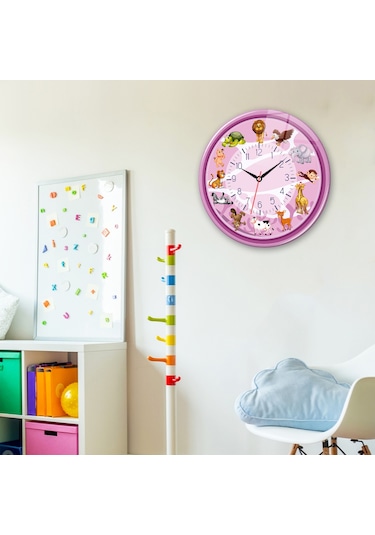Decorita Cam Saat | Çocuk Odası - Pembe | Çap40cm Çok Renkli