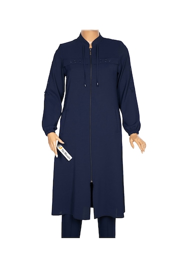 Hesna Kadın Hüma Dokuma Krep Aksesuarlı Araboy Lacivert Ferace Lacivert