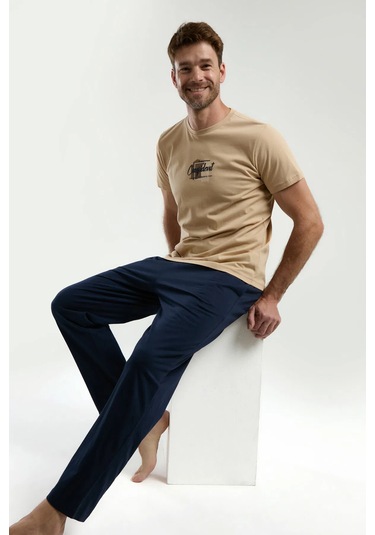 Arnetta 3326 Kısa Kol Erkek Pijama Takımı Bej