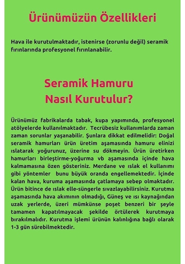 Seramik Hamuru 4000 Gr, 7li Plastik Ebeşuar Modelaj Seti , Kesme Teli-ipi, Guaj, Doğal Kil Çamuru