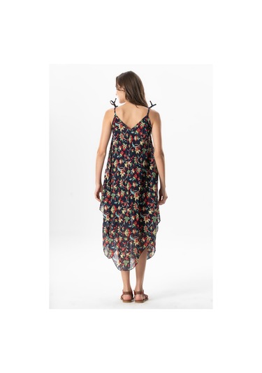 Askılı Vual Afrodit Midi Boy Yazlık Elbise Sarmaşık Lacivert 6224 Sarmaşık Lacivert