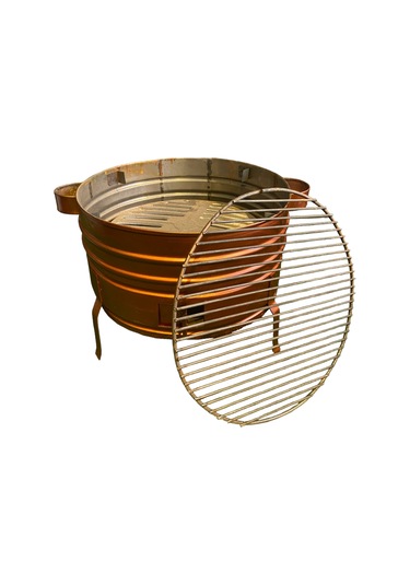 35 Cm Yüksek Ayaklı 3 Kapaklı Bakır Boyalı Yuvarlak Mangal Bakır