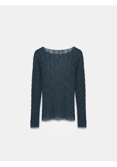 Dilvin 32764 Kayık Yaka Dantel Top-indigo İndigo
