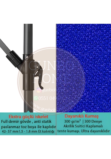 Gunbo Home 3 Mt 8 Kaburga Full Demir 21 Kg Mavi Bahçe Şemsiyes