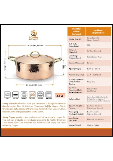 El Dövmesi Derin Bakır Tencere 21 CM