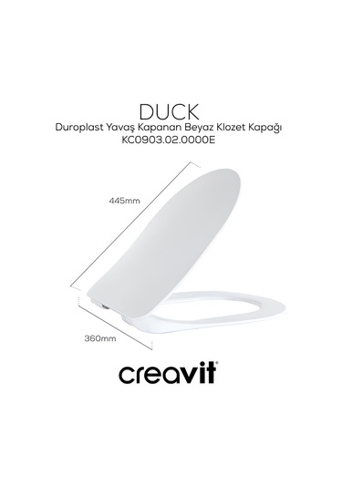 Creavit Nora Vortex Beyaz Asma Klozet No323, Creavit Nora Duck Duroplast Yavaş Kapak Beyaz