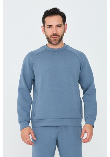 White Stone Mavi Pamuklu Erkek Basic Sweatshirt Blue