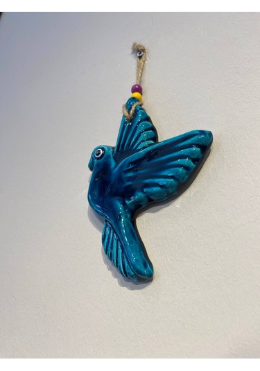 El Yapımı Nazar Boncuğu, Duvar Dekorasyon Ürünü, Seramik, El İşçiliği, Turkuaz Renkte Kuş Desenli -