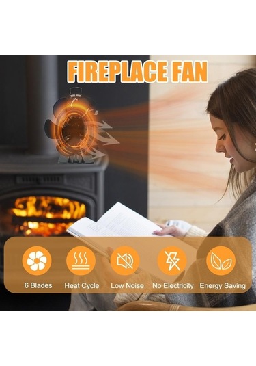 Pazly Jms Elektriksiz 6 Kanatlı Lotus Şömine Fanı, Isıyla Çalışır, Sessiz, 192x129x54 Mm