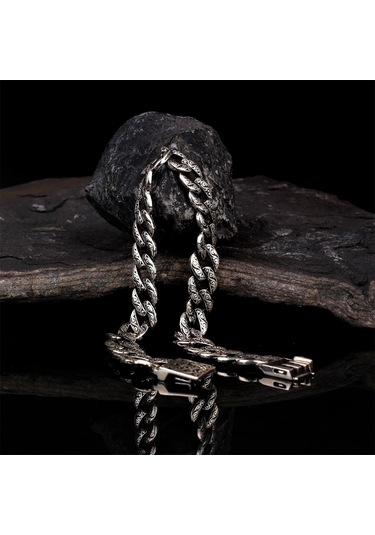 925 Ayar Gümüş Desen Motifli Erkek Bileklik Eb128