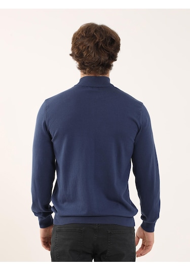 Dufy İndigo Erkek Regular Fit Dik Yaka Triko - 90634 İndigo