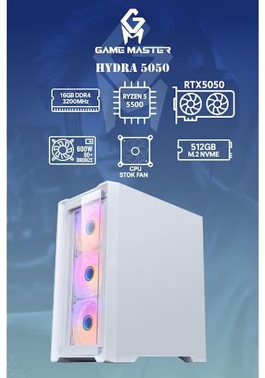 Game Master Hydra 5050 R5-5500 16 GB 512 GB SSD M2 RTX5050 Free Dos Masaüstü Oyuncu Bilgisayarı