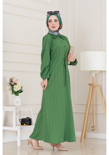 Yakası Güpür Nova Elbise-yeşil-5033 Yeşil