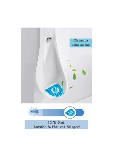 12'li Set - Okyanus Kokulu Pisuvar Süzgeci Lavabo Yer Gideri Koku Giderici Hijyenik Tuvalet Matı