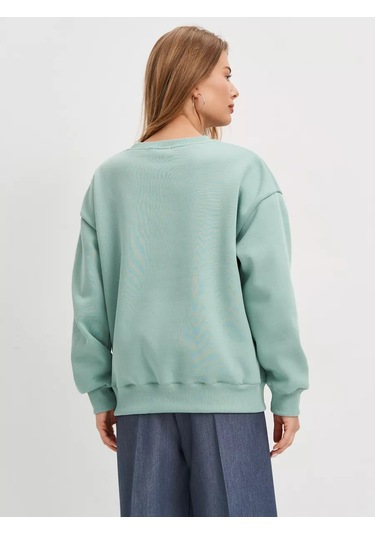 Avese Kapüşonlu Sweatshirt Büyük Beden Pamuklu Kumaş 246044906 Naneli