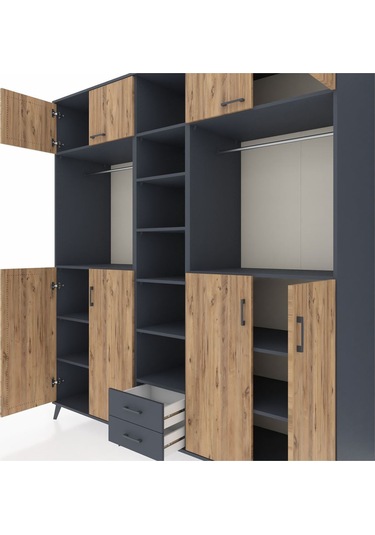 Kronos Dolap 14 Raflı 2 Çekmeceli 2 Askılı 220x59x243 Antrasit-çam/antrasit Atlas Çam/antrasıt