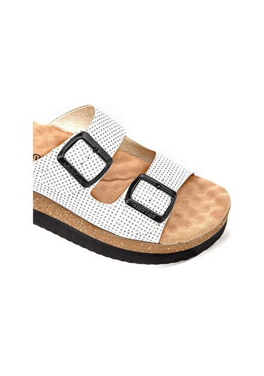 Muya Recast Anatomik Taban Topuk Dikeni Kadın Terlik Beyaz - Bej