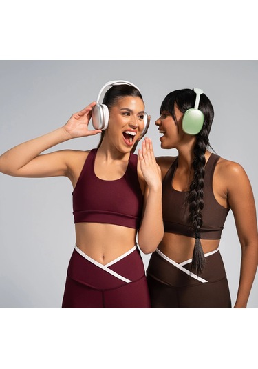 Çapraz Beli Beyaz Biye Detaylı Spor Tayt Mürdüm