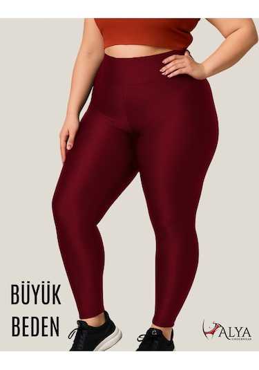 Alya Underwear Büyük Beden Tayt Dalgıç Kumaş Yüksek Bel Bordo