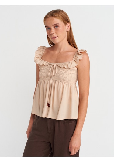 Dilvin 50873 Fırfırlı Bluz-natural Natural