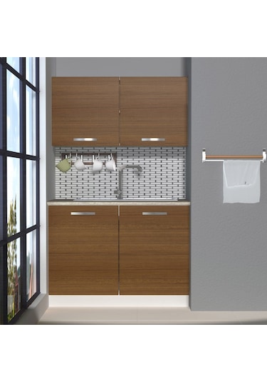 Decoraktiv Mini 120 Mdf Hazır Mutfak Dolabı - Tezgah Dahil - Naturel Ceviz