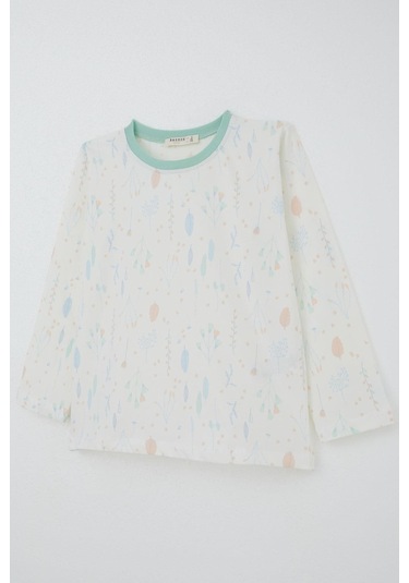 Breeze Kız Çocuk Pijama Takımı Bahar Fısıltısı Renkli Yapraklar Desenli 4-8 Yaş, Ekru Ekru