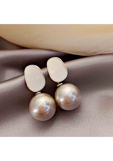 Gri Moda Siyah Inci Saplama Küpe Kadın Zarif Dangle Bırak Küpe Kişilik Parti Takı Gri