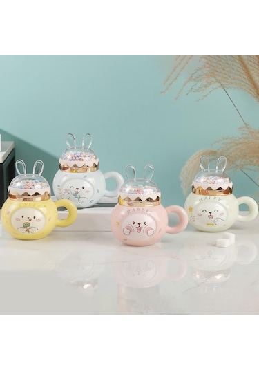Suntek Sevimli Tavşan Kahve Kupaları Kapaklı Ve Ev Beyaz