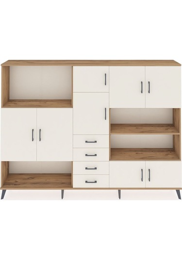 Arges Dolap 9 Raflı 4 Çekmeceli 8 Kapaklı 220x30x163 Çam-aytaşı Çam-aytaşı