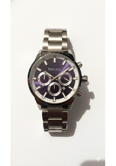 Ferrucci Erkek Kol Saati Gümüş Renk, Mor Kadran - Fc03632m.03, 2 Yıl Garantili Gümüş