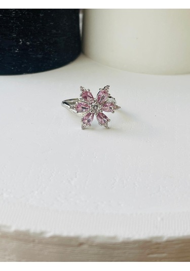 Pembe Lotus Çiçeği Detay Çelik Yüzük