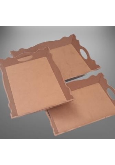 Hobi Dekoratif Model Üçlü Tepsi Seti Dalgalı Kenar Ahşap HAM MDF El Yapımı