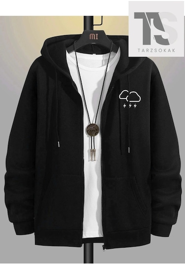 Adrift Şimşek Bulut Sweatshirt Fermuarlı Hırka Siyah