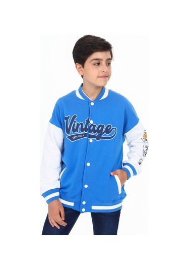 Toontoy Erkek Çocuk Baskılı Kolej Hırka Saks