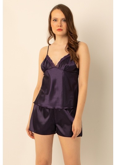 Doremi Saten Dantelli Ayarlanabilir Askılı Şortlu Takım