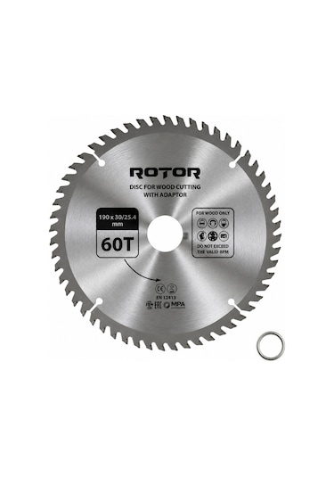 Daire Testere Bıçağı 190x30/25,4 Mm 60t Ahşap Kesim El Tipi Ve Gönye Testere Adaptörlü