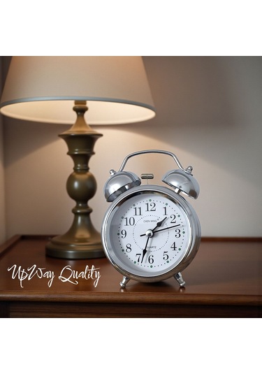 Upway Çanlı Tokmaklı Yüksek Zil Sesli Gümüş Metal Kasalı Işıklı Nostaljik Retro Çalar Saat Gümüş