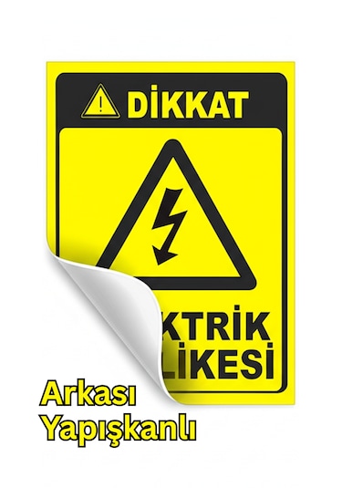 Dikkat Elektrik Tehlikesi Yapışkanlı Folyo Sticker Etiket 10 X 15